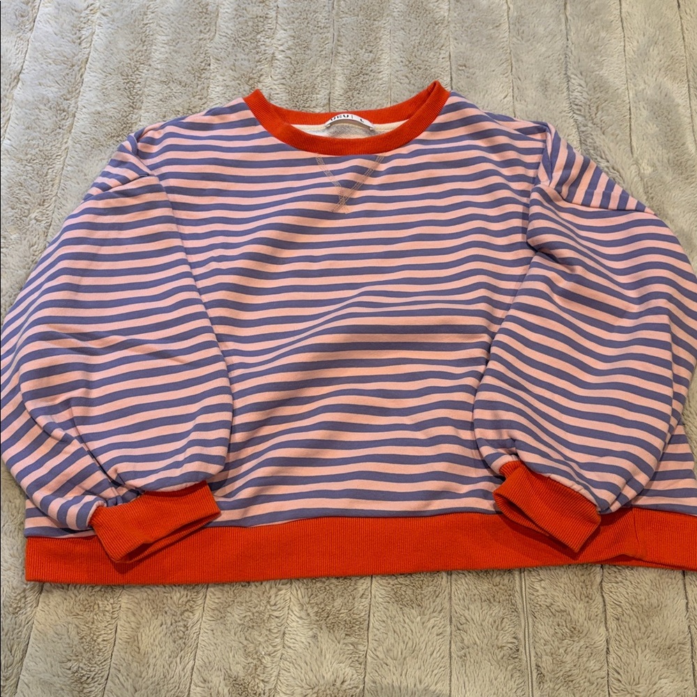Striped Pink and Purple Sweatshirt with Red Accents